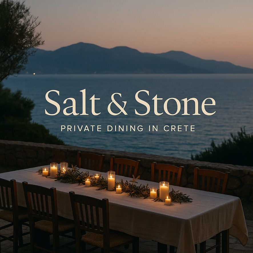 Salt & Stone private dining in Crete website preview with candlelit table overlooking the sea